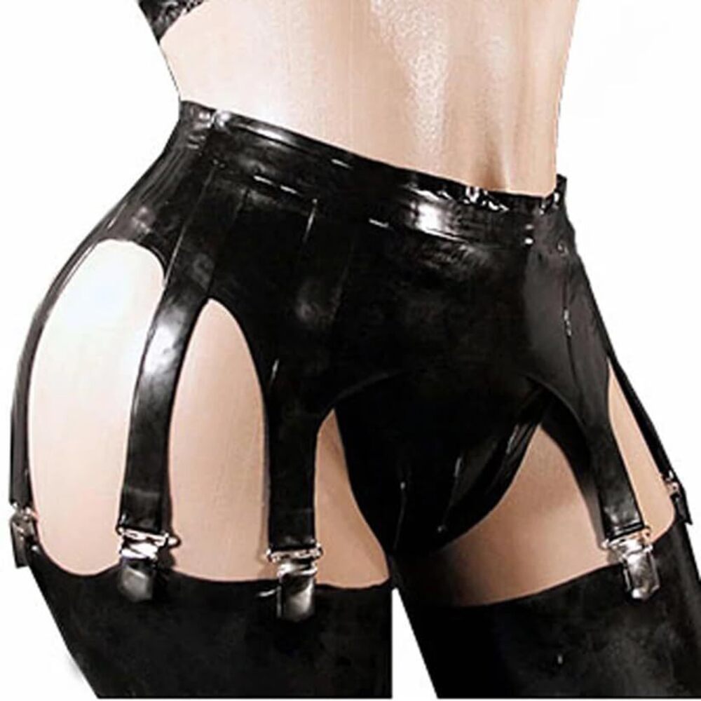 3605 Black Rubber Latex Garter Belt,Handmade Garter Belt with Ten Thigh